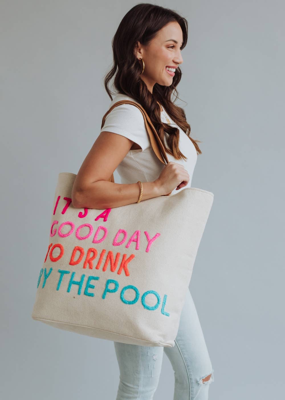 Cream Drink By The Pool Tote