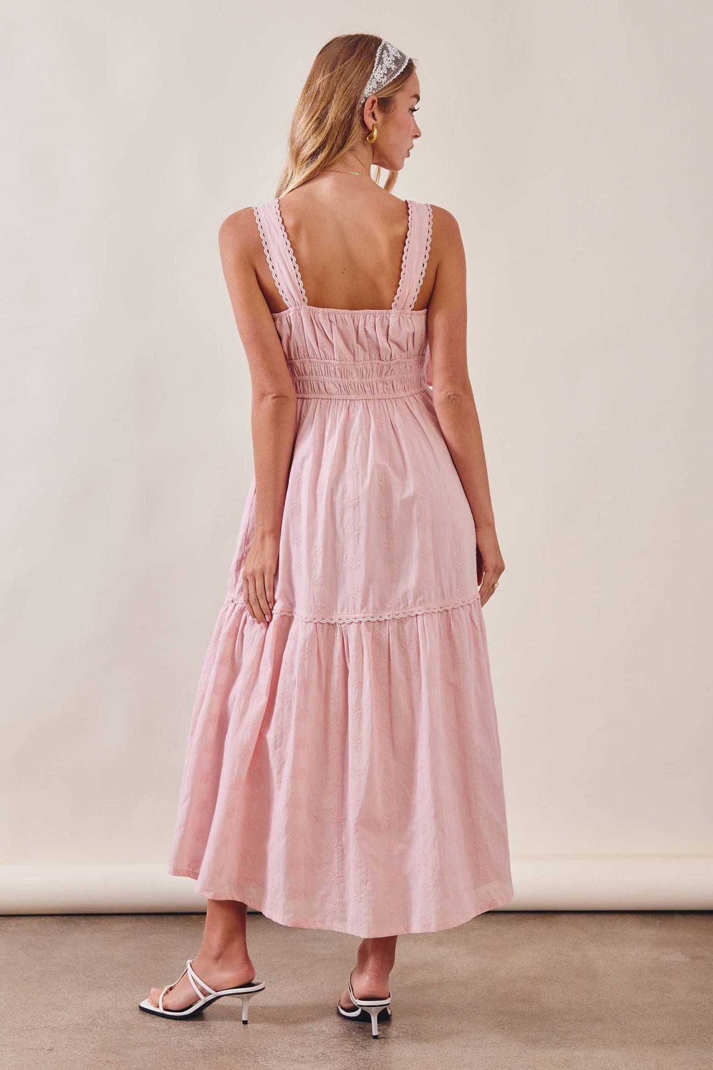 Embroidered Tie-Strap Tiered Maxi Dress