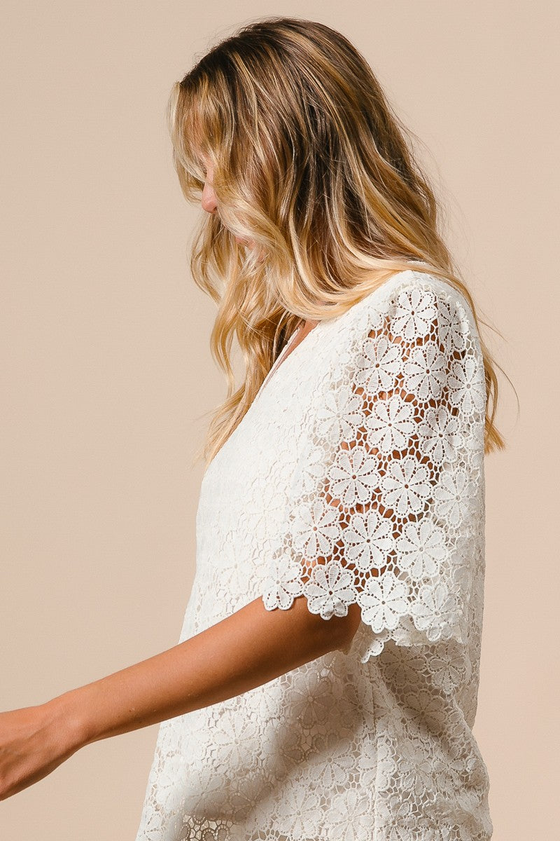 All Over Flower Lace V Neck Top