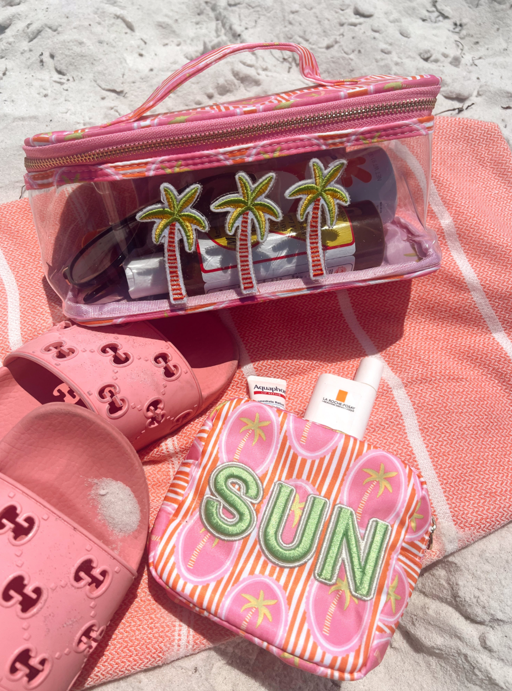 3 Pink Palms - Clear Open Top w/ Handles