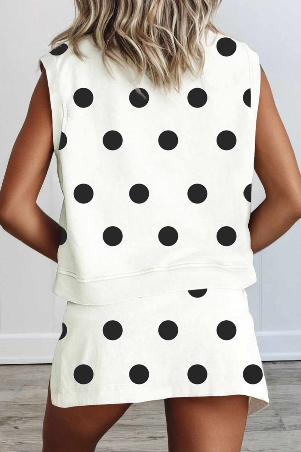 Ribbed Trim Polka Dot Split Skort
