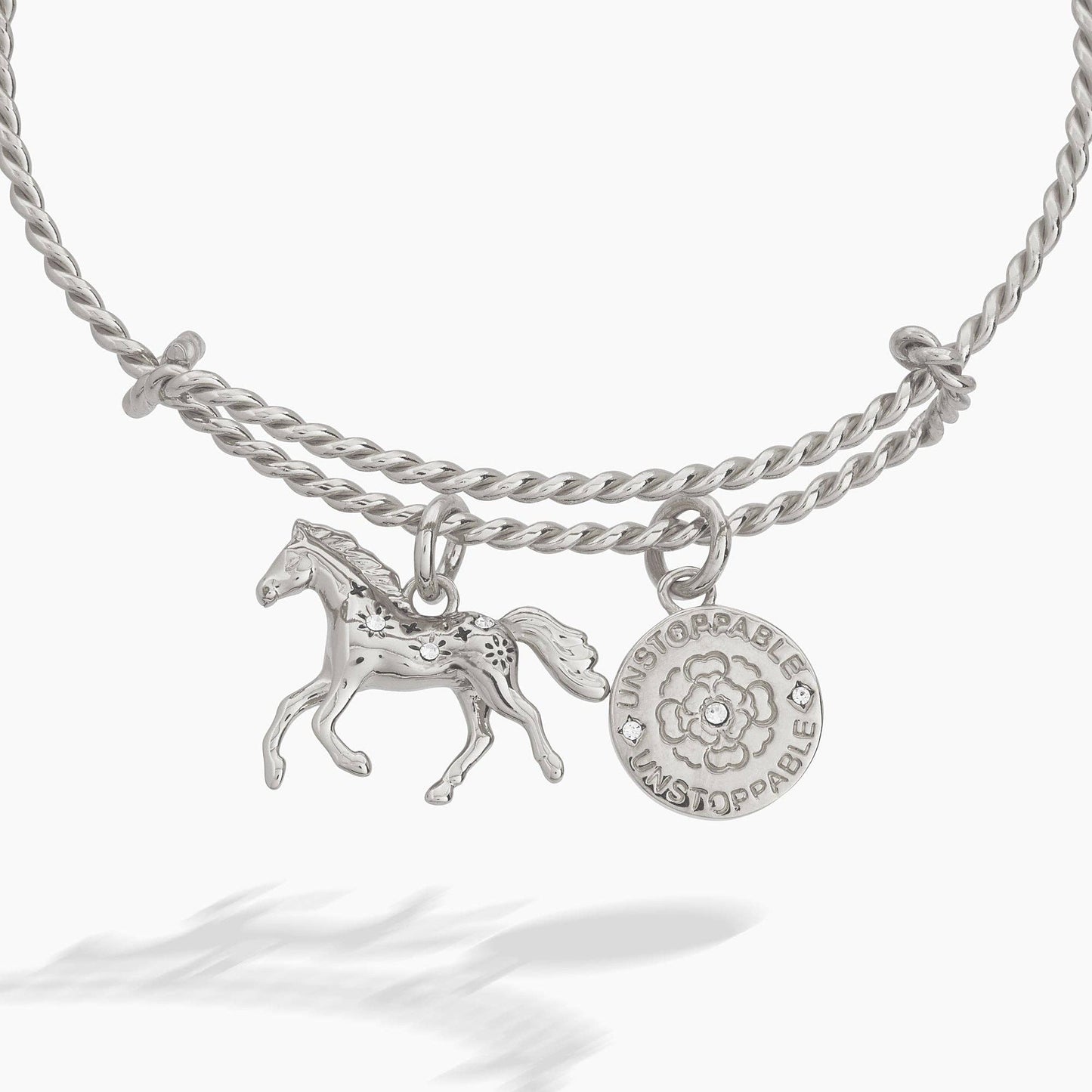Horse Rope Textured Charm Bangle: Gold