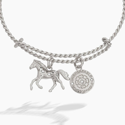 Horse Rope Textured Charm Bangle: Gold