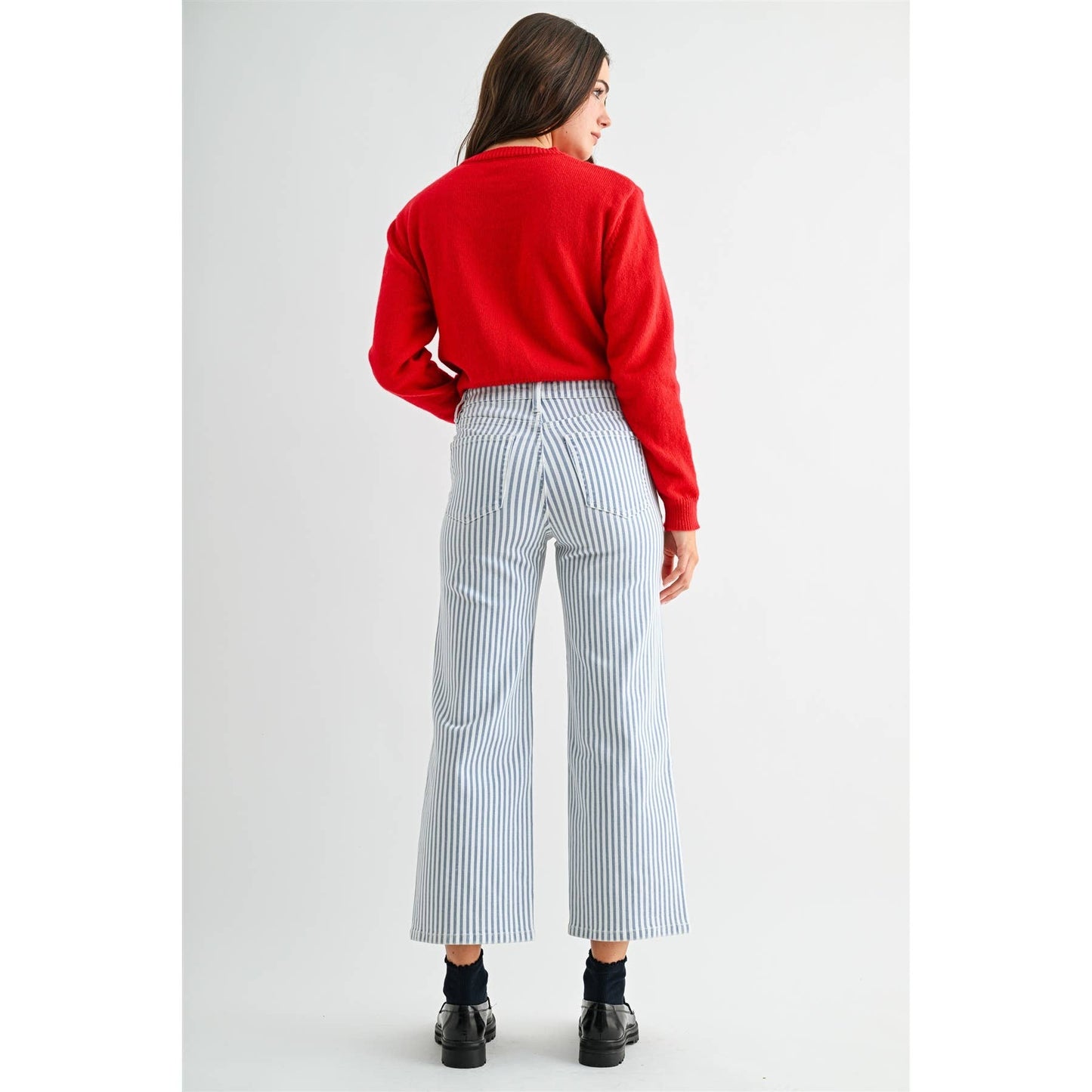 HIGH-RISE WIDE LEG CROPPED STRIPE