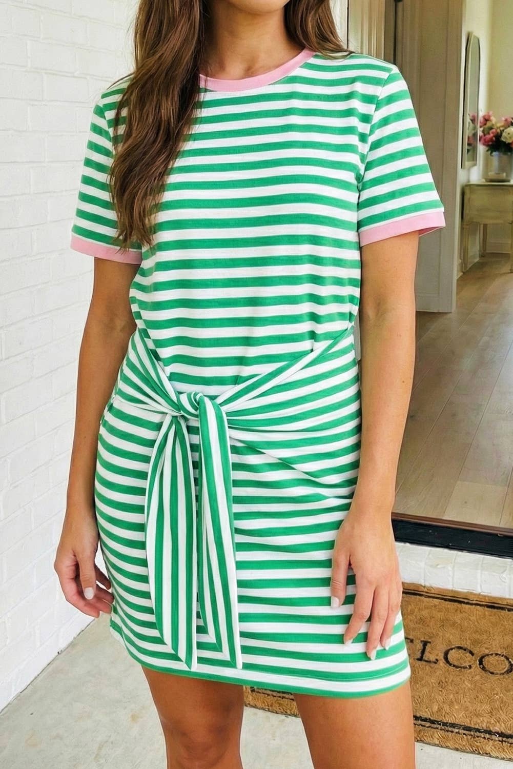 Striped Tie Pocket Mini Dress