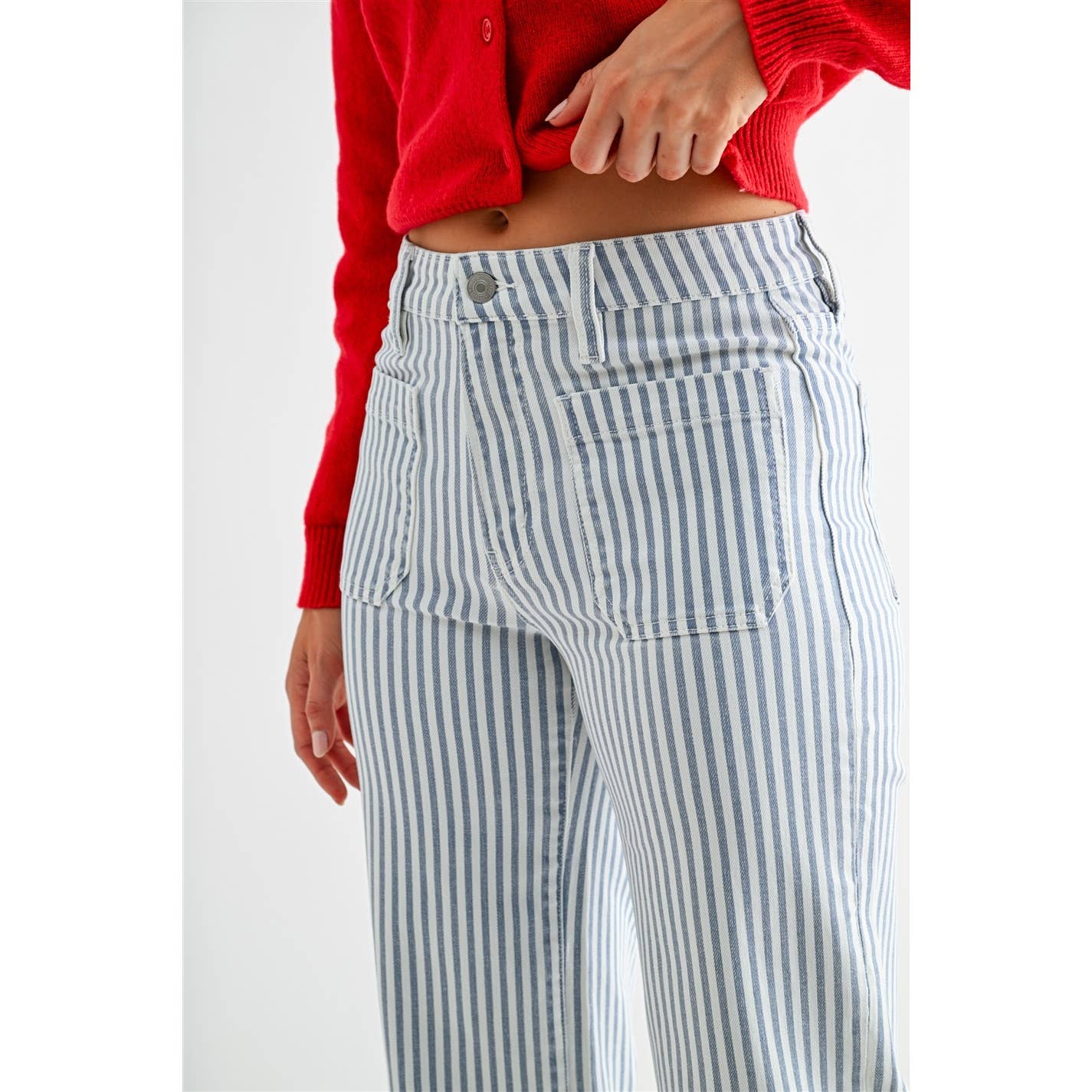 HIGH-RISE WIDE LEG CROPPED STRIPE