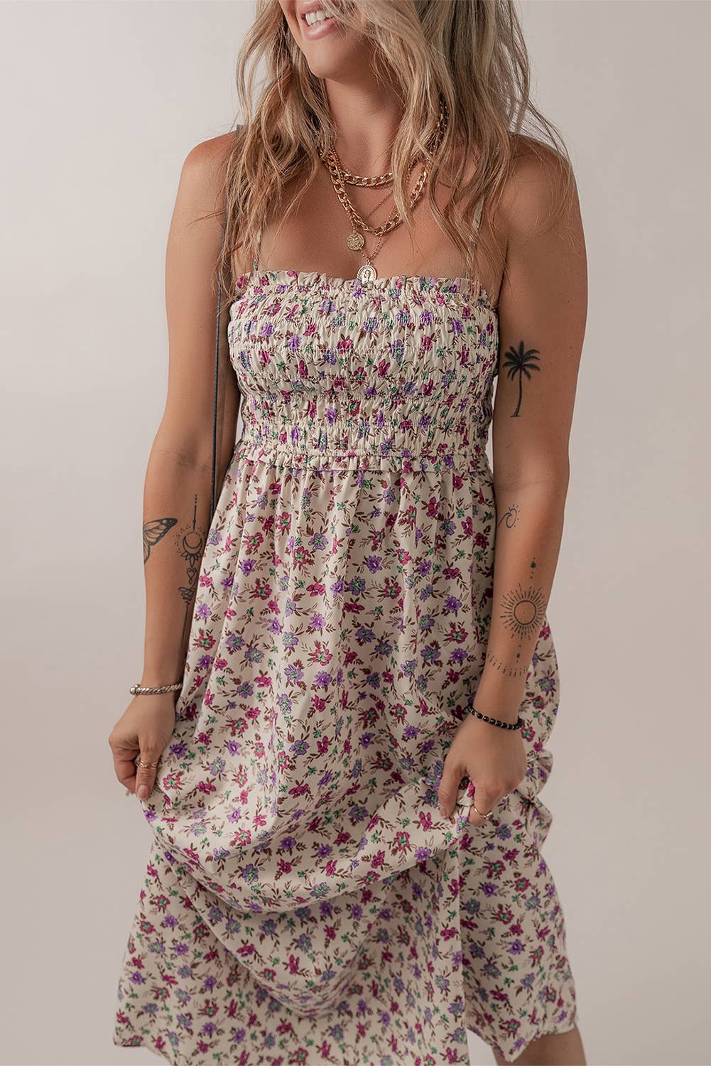 Denny | Bohemian Ditsy Floral Smocked Fit Flare Sundress