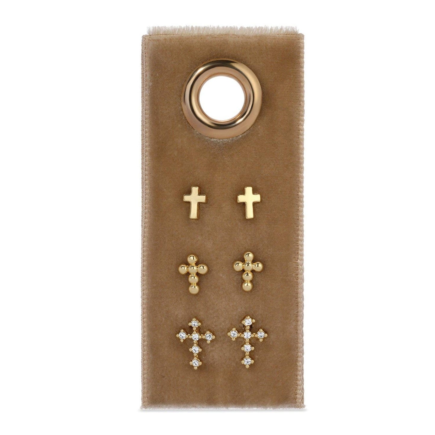 Multi Cross Velvet Set/3 Stud Gift Set: Gold