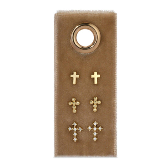 Multi Cross Velvet Set/3 Stud Gift Set: Gold