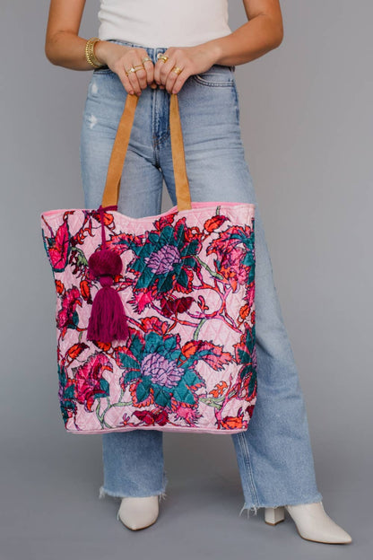 Lt. Pink & Multicolored Floral Tote