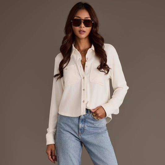 Ivory Cropped Soft Button Up
