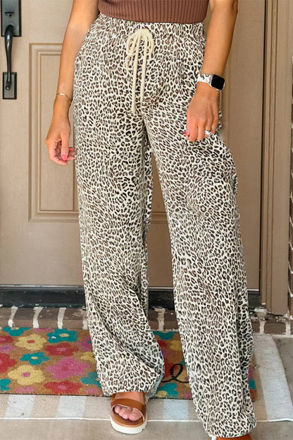 Jovanna | Leopard Drawstring Elastic Waistband Loose Pants