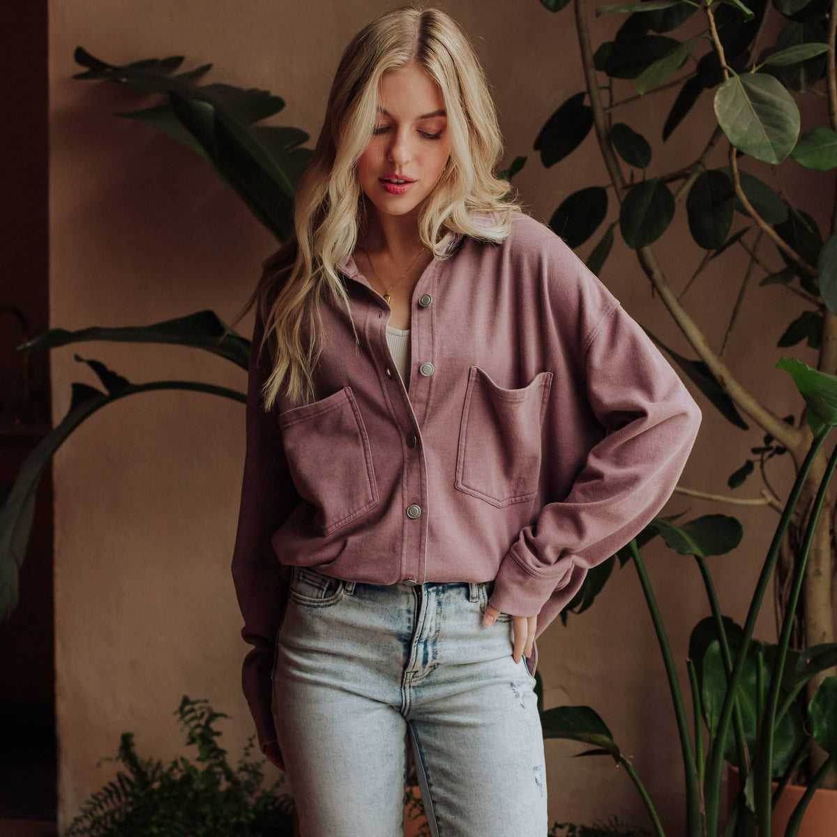Lavender Washed Soft Button Up
