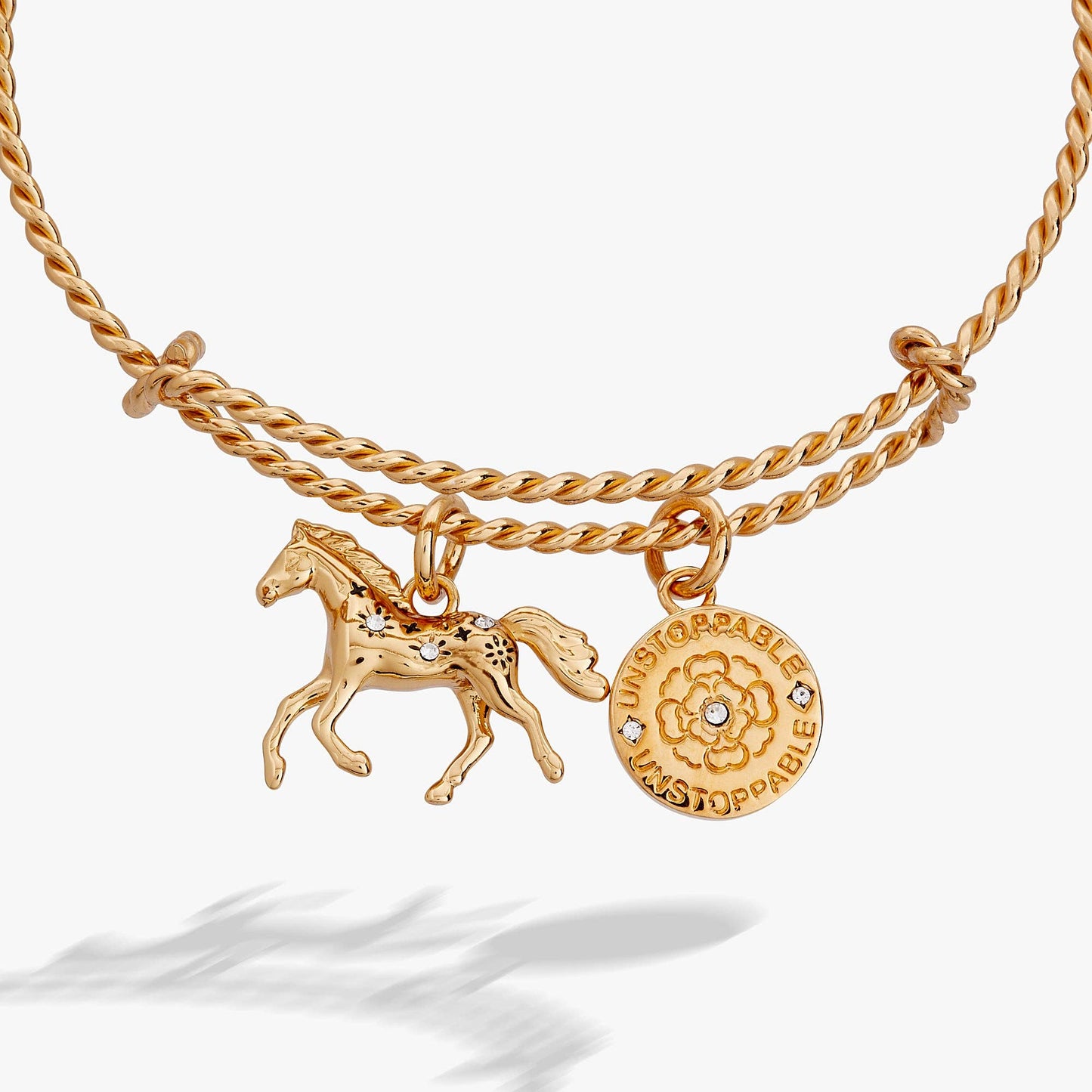 Horse Rope Textured Charm Bangle: Gold