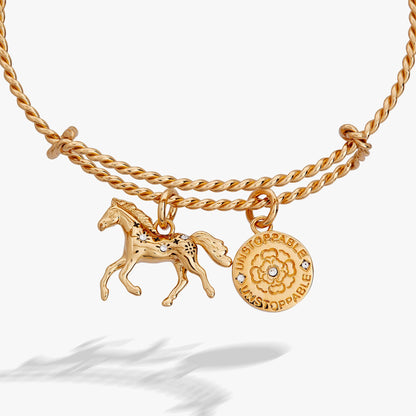 Horse Rope Textured Charm Bangle: Gold