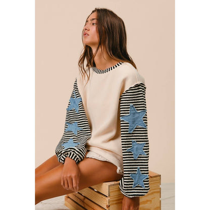 STRIPE MIXED PATCHED TOP