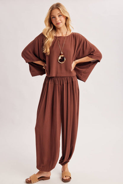 BOHO OVERSIZED DOLMAN TOP AND BALLOON LEG PANTS SET