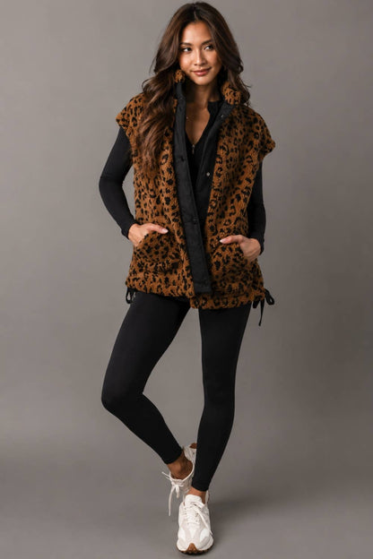 Brown & Black Leopard Fleece Vest