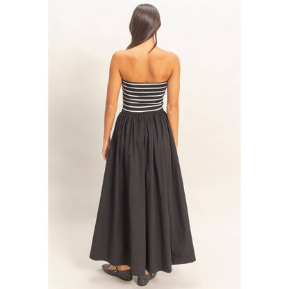 Striped Strapless Flowy Midi Dress