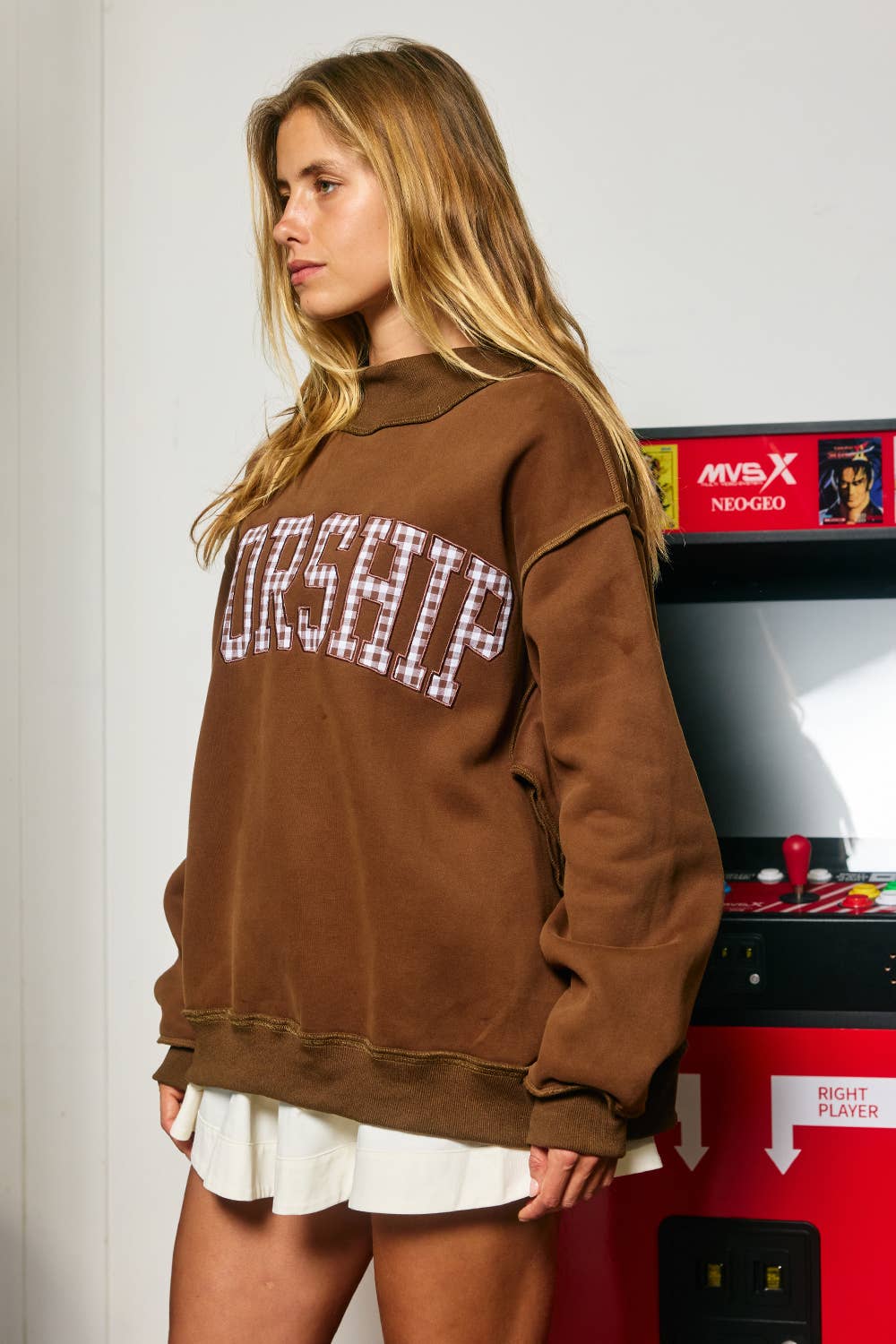 Gingham Worship Mock Neck Sweatshirt