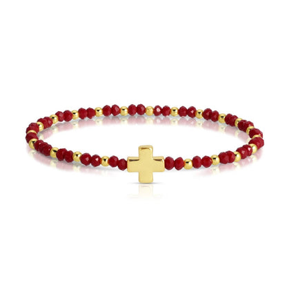 Assorted Crystal Stretch Bracelets w/ Single Balanced Cross