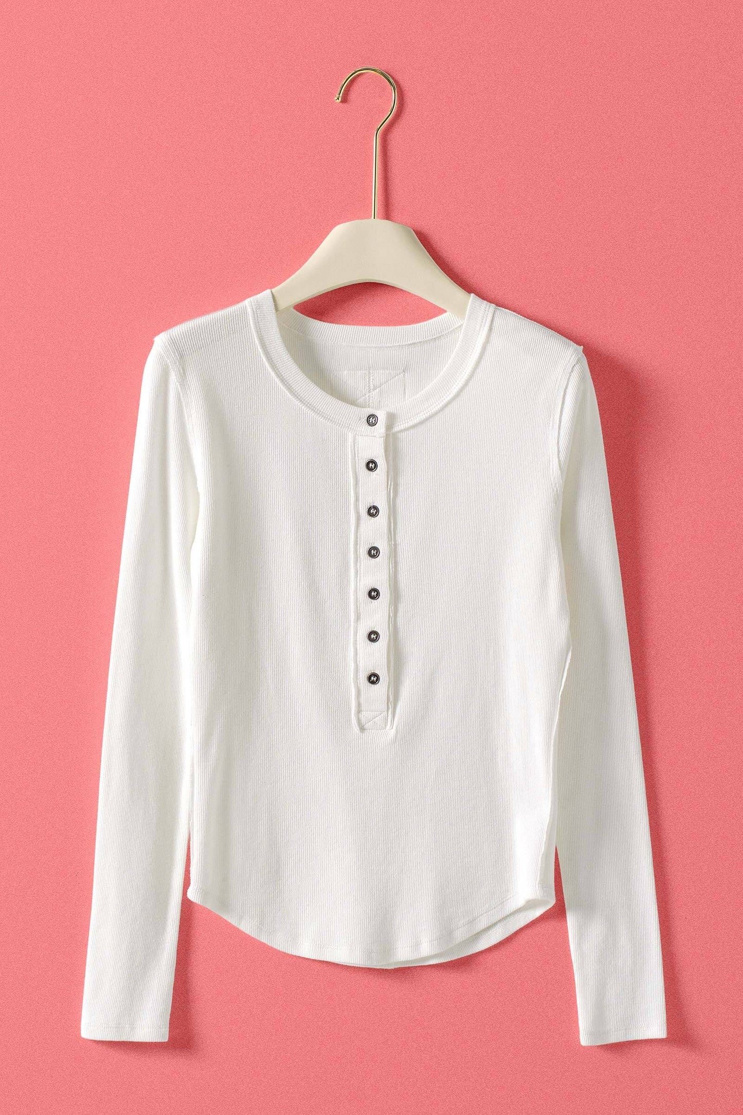 Long Sleeve Henley Top In Soft Ribbed Knit