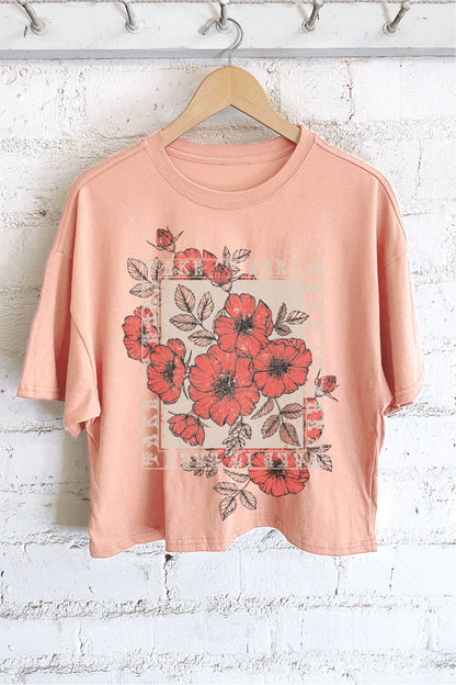 TAKE IT EASY VINTAGE FLOWER GRAPHIC LONG CROP TOP