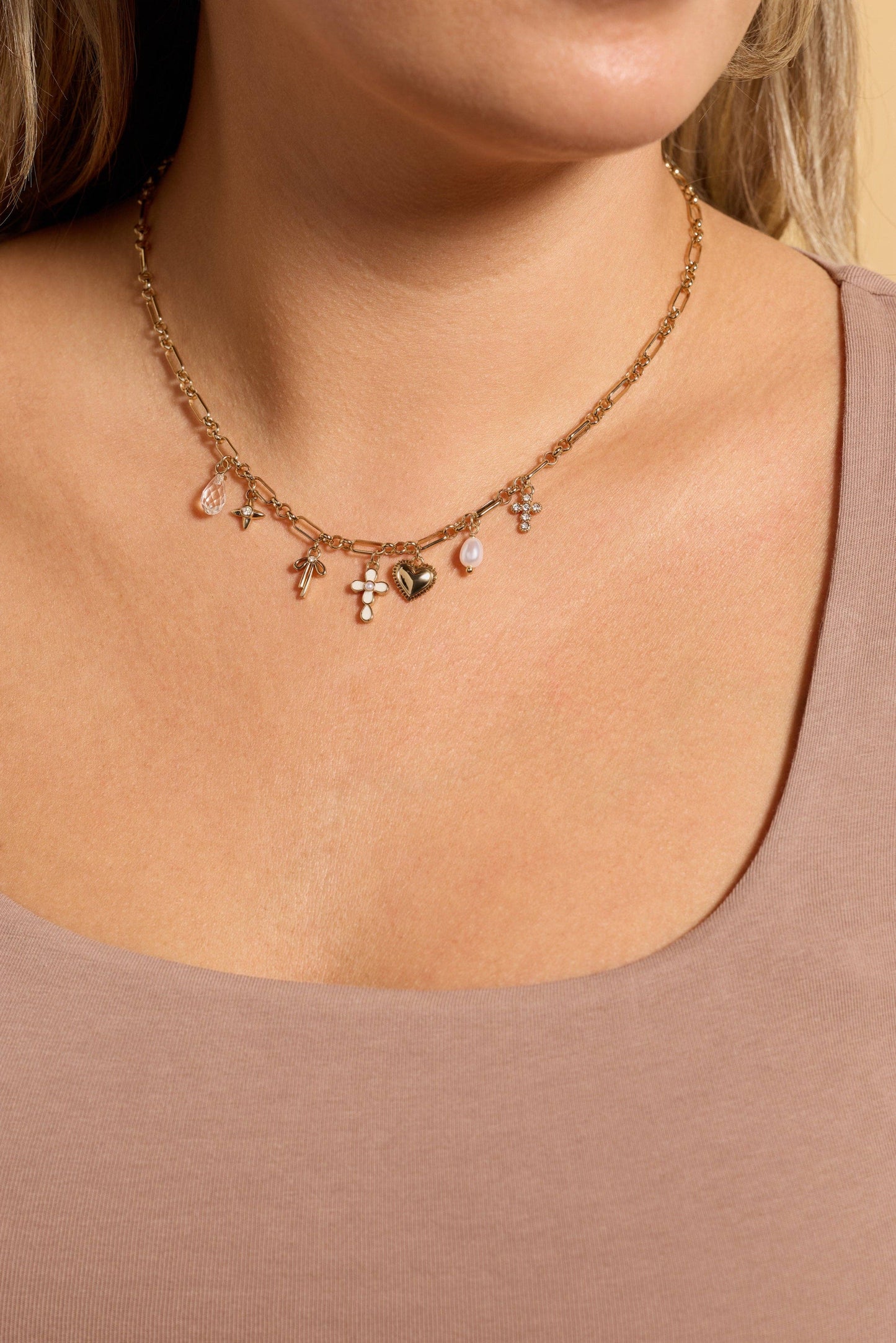 Coquette Christian Charm Necklace: Gold