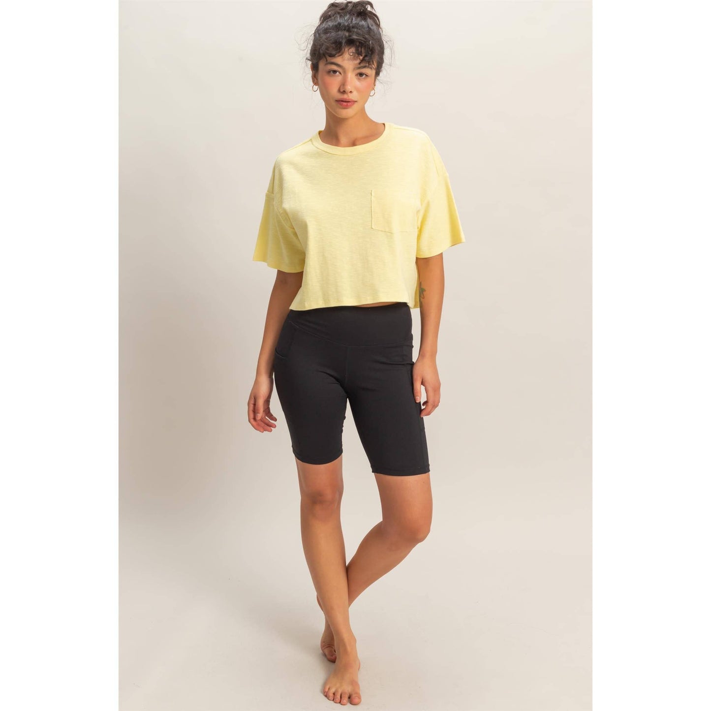 Boxy Crew Neck Top With Pocket