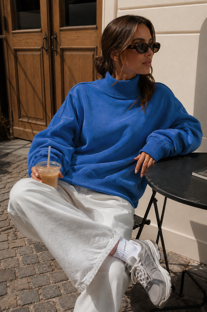 Oversized Mock Neck Washed Sweatshirt