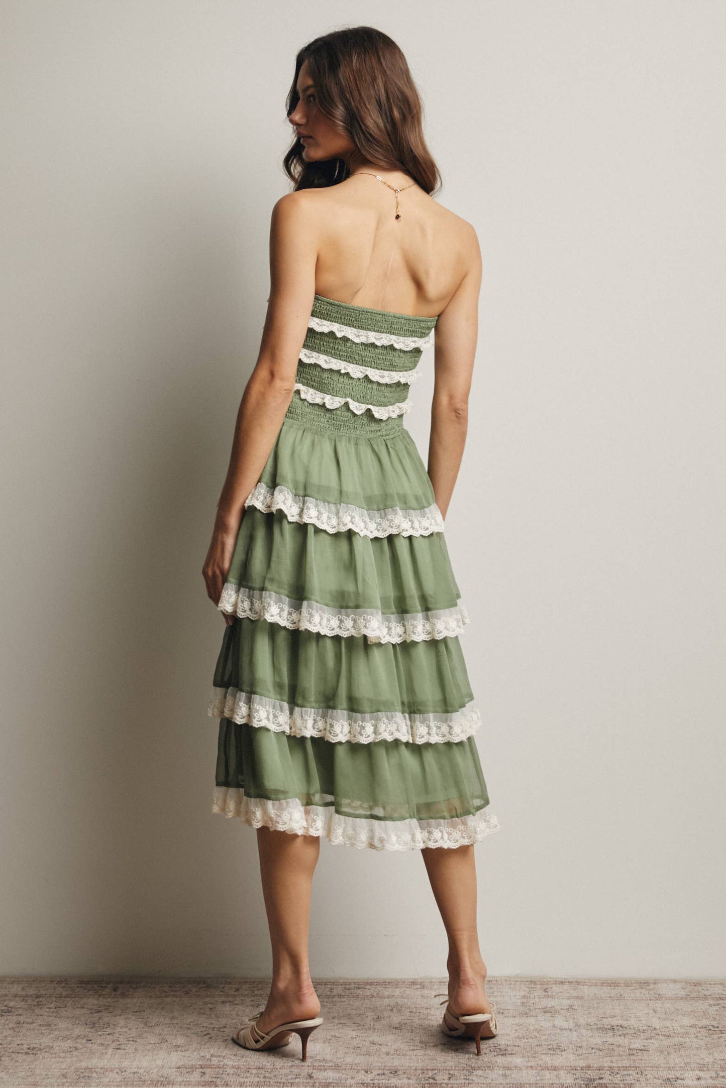 Smocked Lace Trim Two-Way Midi Dress Skirt