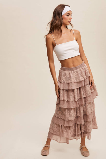 Lace Tiered Maxi Skirt