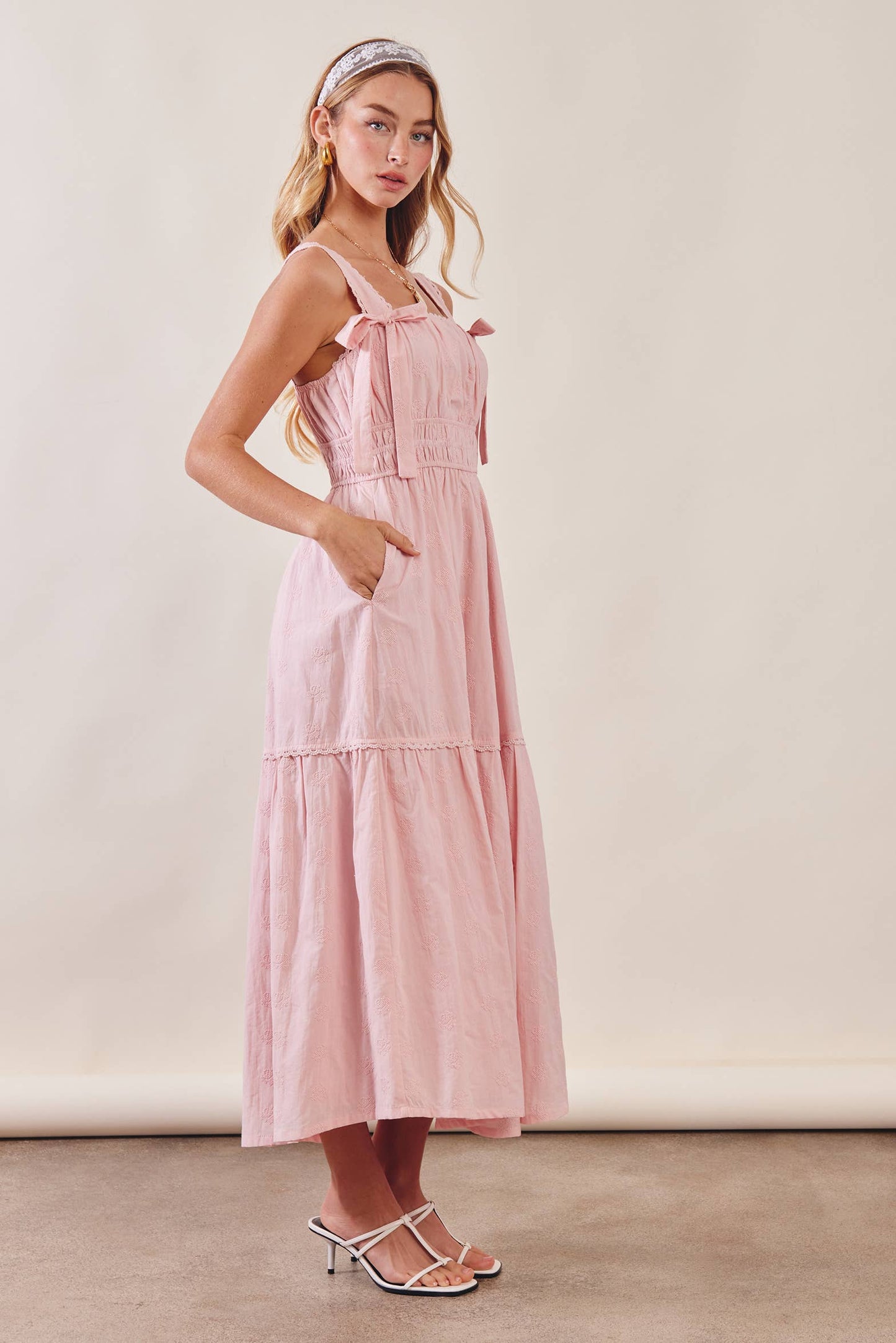 Embroidered Tie-Strap Tiered Maxi Dress