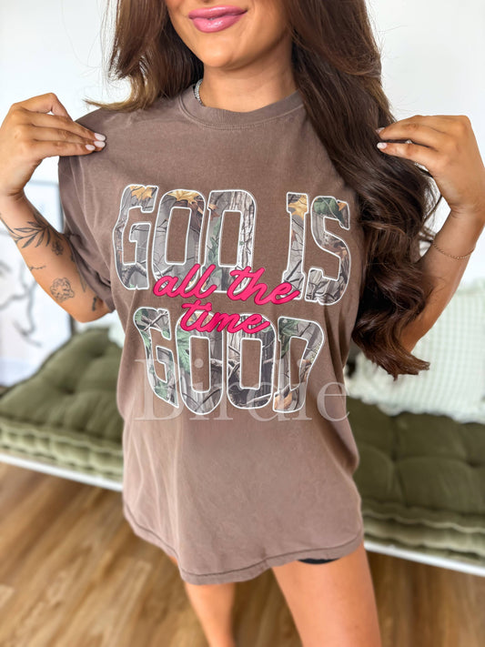 Camo God is Good Graphic Tee on Espresso