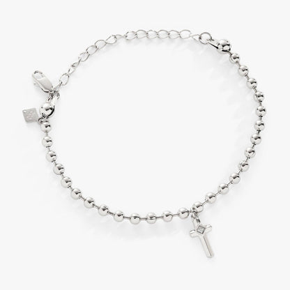 Cross Ball Chain Bracelet: Stainless Steel Gold