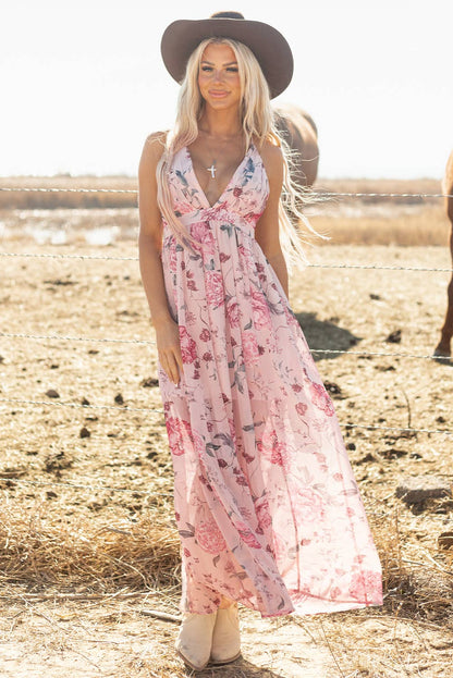 Rachelle | Floral Pleated Empire Waist Backless Dress