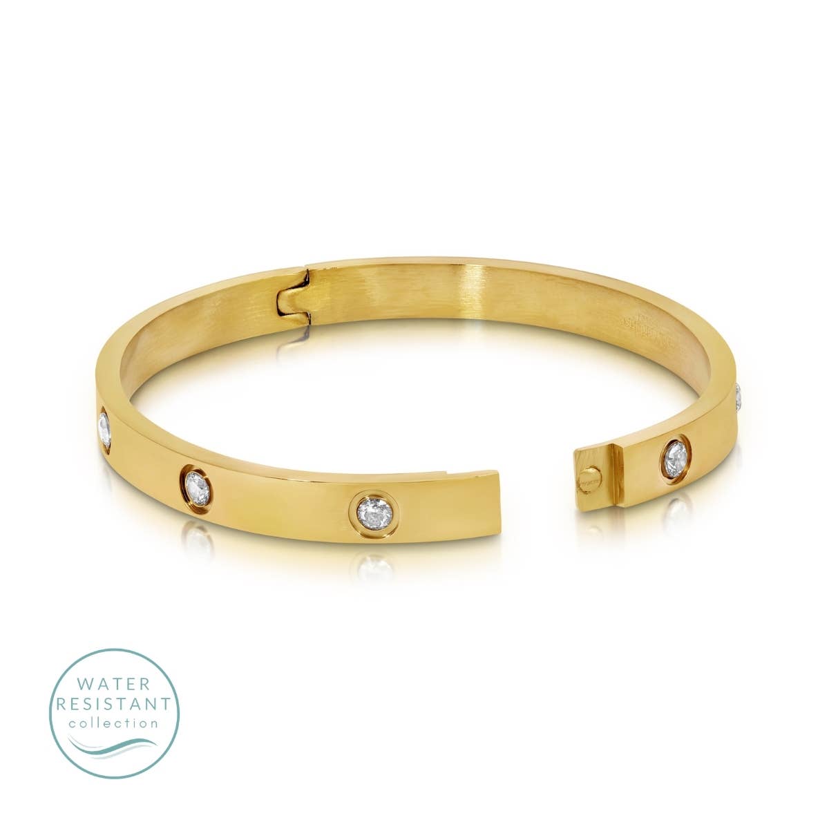 Cubic Zirconia Hinged Bracelet, Water-Resistant