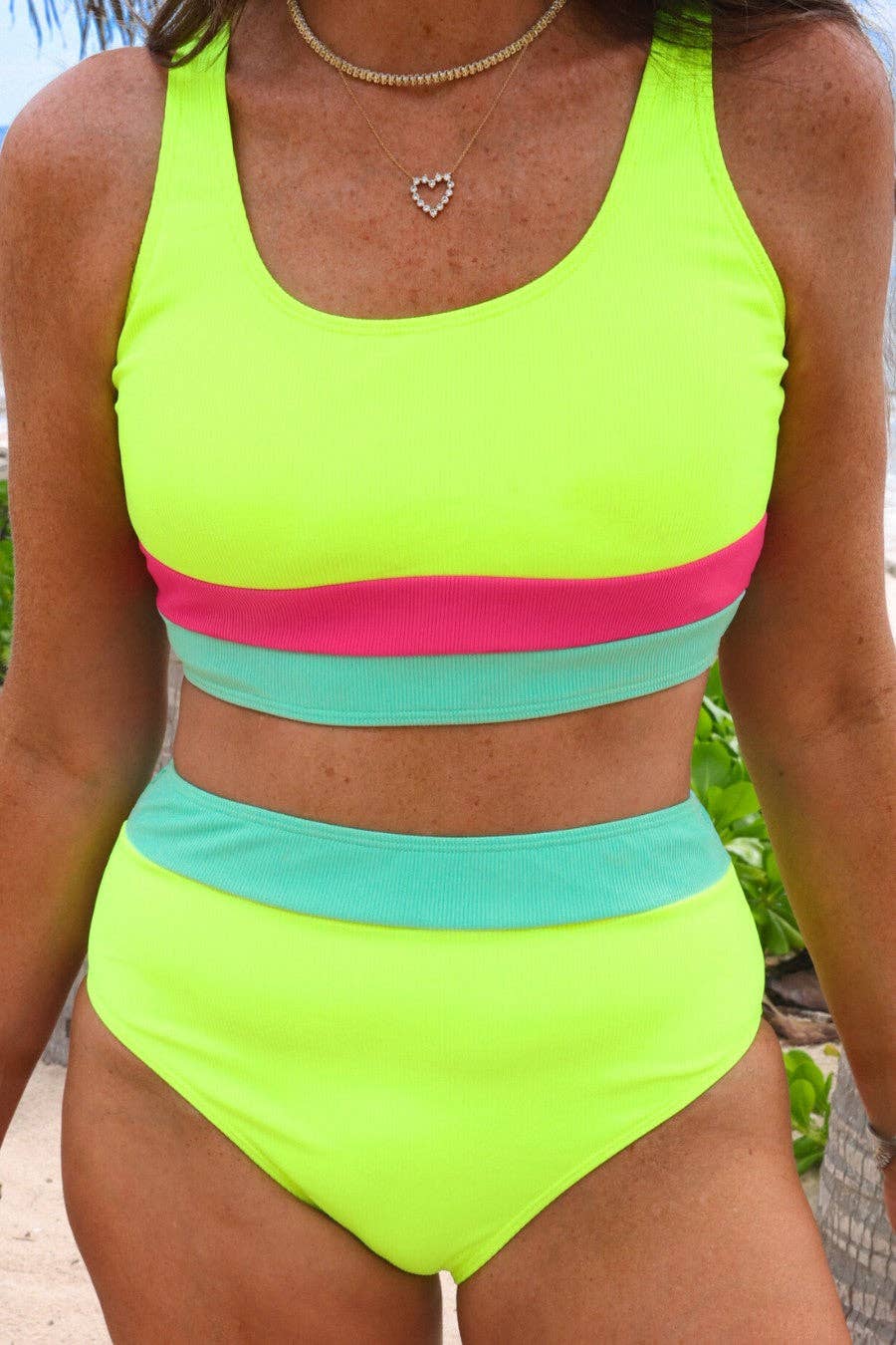 Shades of Summer Two Piece Swimsuit- Neon Lime