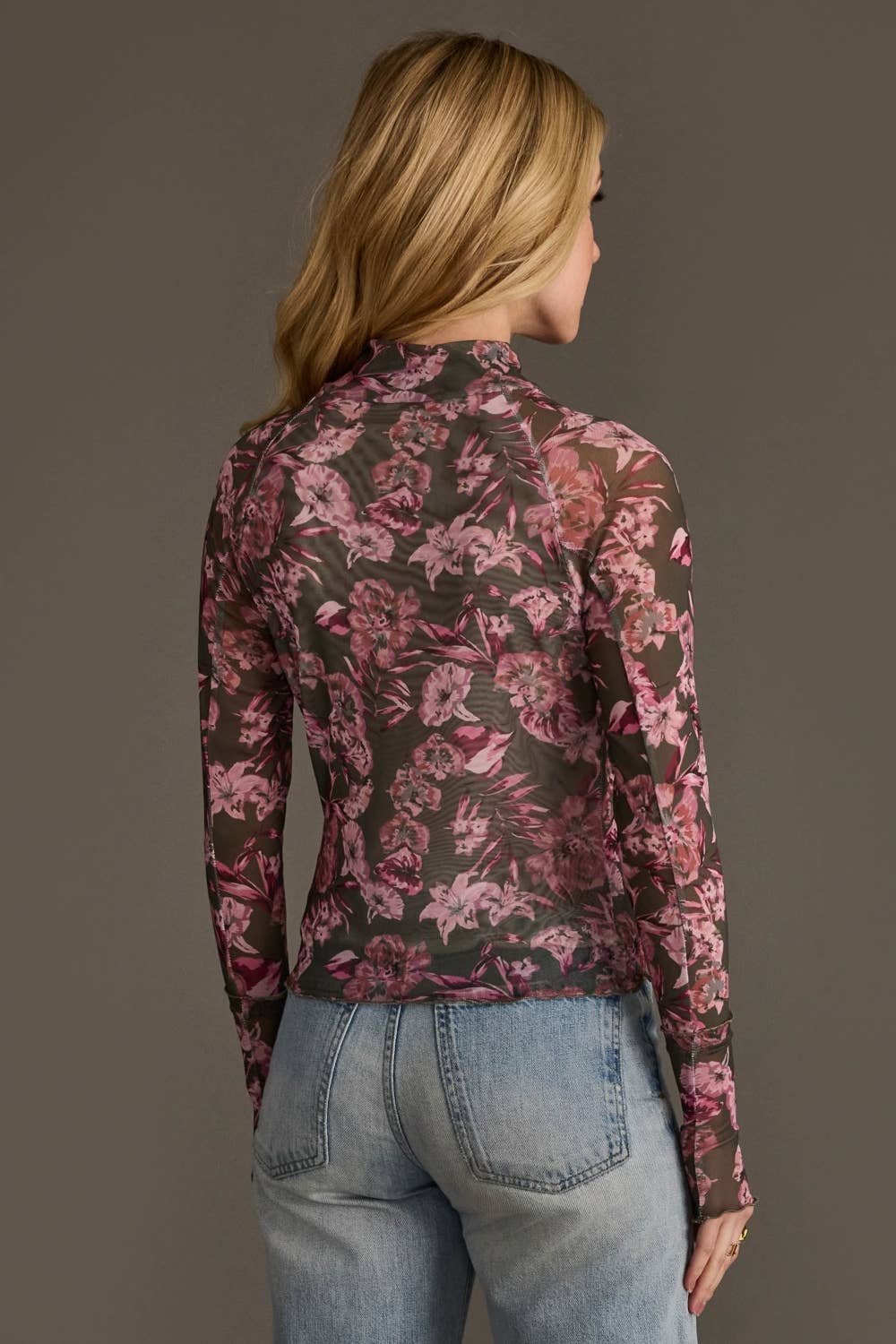 Olive & Pink Floral Mesh Top