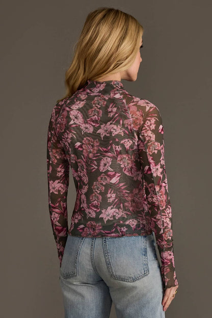 Olive & Pink Floral Mesh Top