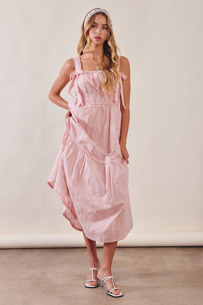 Embroidered Tie-Strap Tiered Maxi Dress