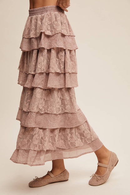 Lace Tiered Maxi Skirt