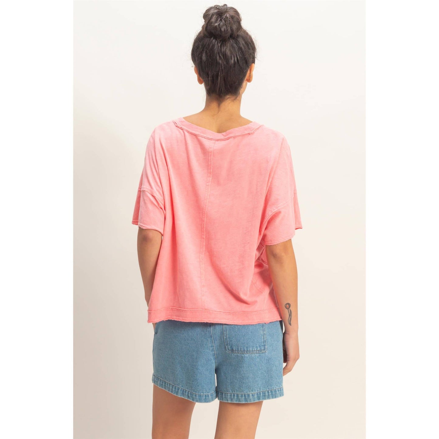 Oversized V-Neck Short Sleeve Top