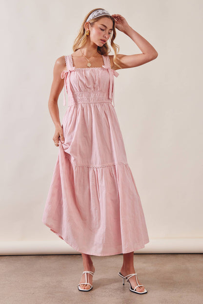 Embroidered Tie-Strap Tiered Maxi Dress