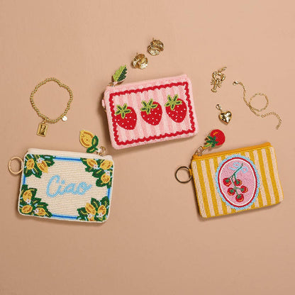 Handcrafted Beaded Pouch-Strawberries