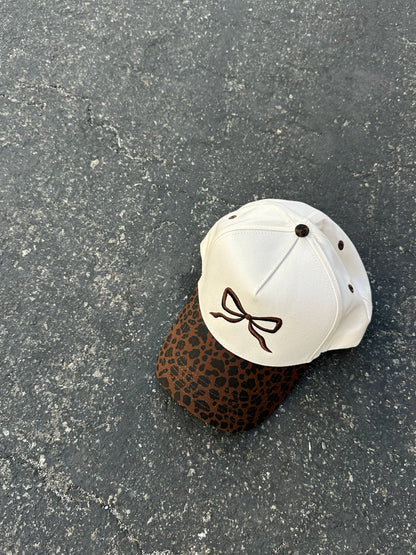 Leopard 3D puff Bow hat 