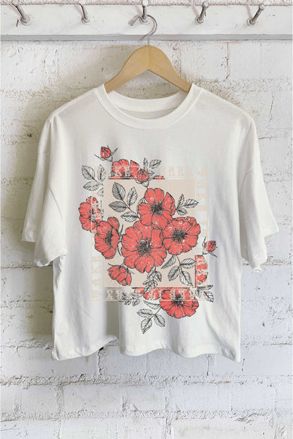TAKE IT EASY VINTAGE FLOWER GRAPHIC LONG CROP TOP