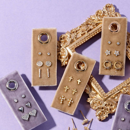 Multi Cross Velvet Set/3 Stud Gift Set: Gold