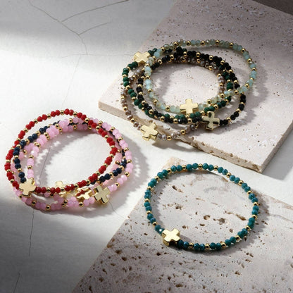 Assorted Crystal Stretch Bracelets w/ Single Balanced Cross