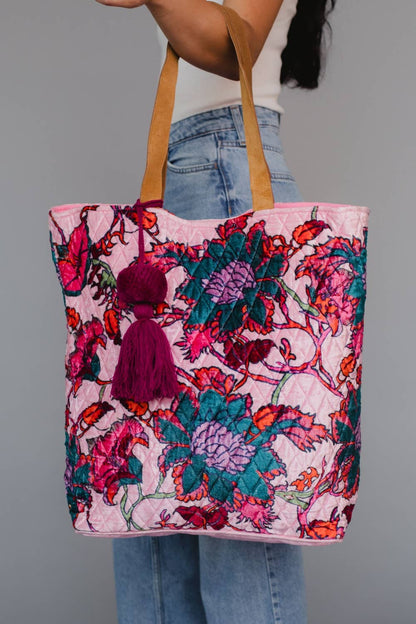 Lt. Pink & Multicolored Floral Tote